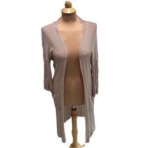 Very J Women's Loose Knit Cardigan Sweater Size Small Duster Tan Minimalist Boho